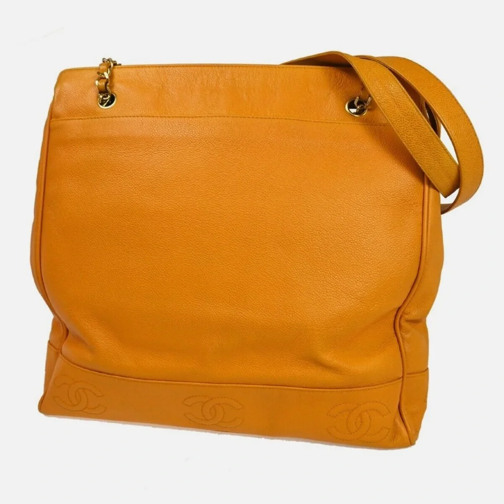Authentic CHANEL large yellow caviar leather executive tote